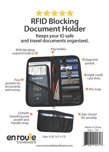 Passport and Document Holder (#170) Protects against electronic theft. - En Route Travelware