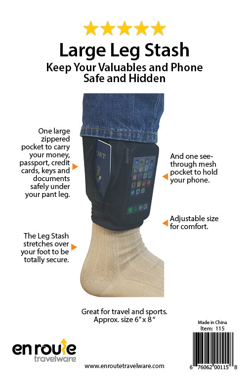 Leg Stash (#115) Holds passport, phone, cash and valuables undercover. - En Route Travelware