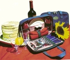 Travel Picnic Kit for Two  Denim/Red Check