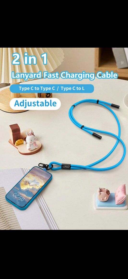 Anti-theft neck lanyard and power cord. Two in one. Deter phone theft.