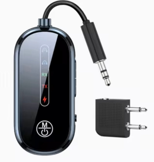 Airplane Bluetooth Transmitter.  Use your own headphones on the plane.