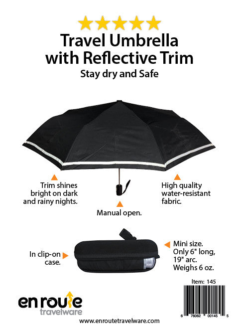 Travel Umbrella with Reflective Trim (#145) - En Route Travelware 